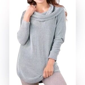 Barefoot Dreams Chic & Cozy Ulta Light Coastal Cowl Neck Tunic Sweater - Gray